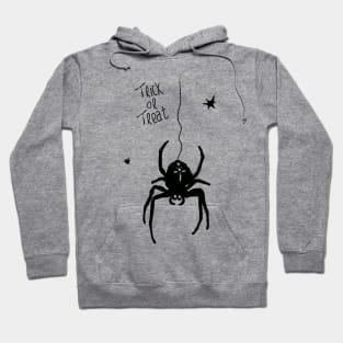 monochrome illustration of a spider with trick or treat typography Hoodie